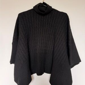 MaxMara Black Cable-Knit Turtleneck Poncho Sweater